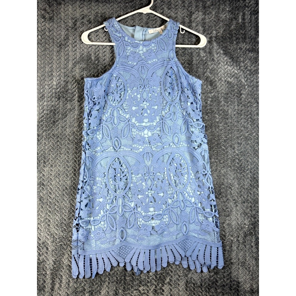Lovers + Friends Caspian Mini Lace Shift Dress Womens XS Blue Stretch Sleeveless